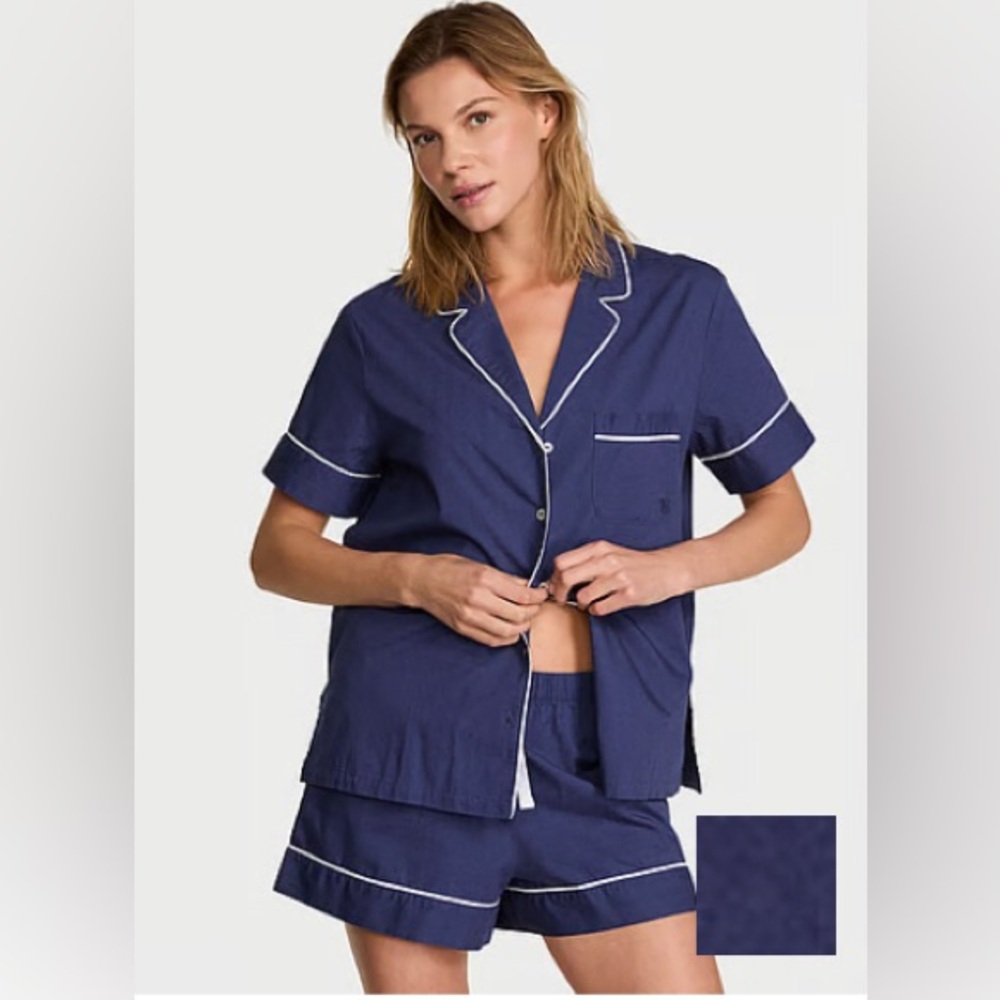 Victoria’s Secret Ink Blue Polka Dot Heritage Cotton Short pajama Set Size XS